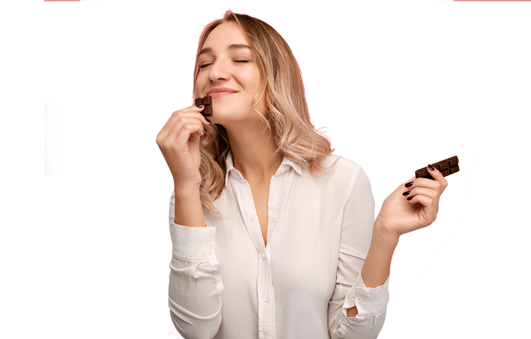 woman smelling chocolate in a a tasting